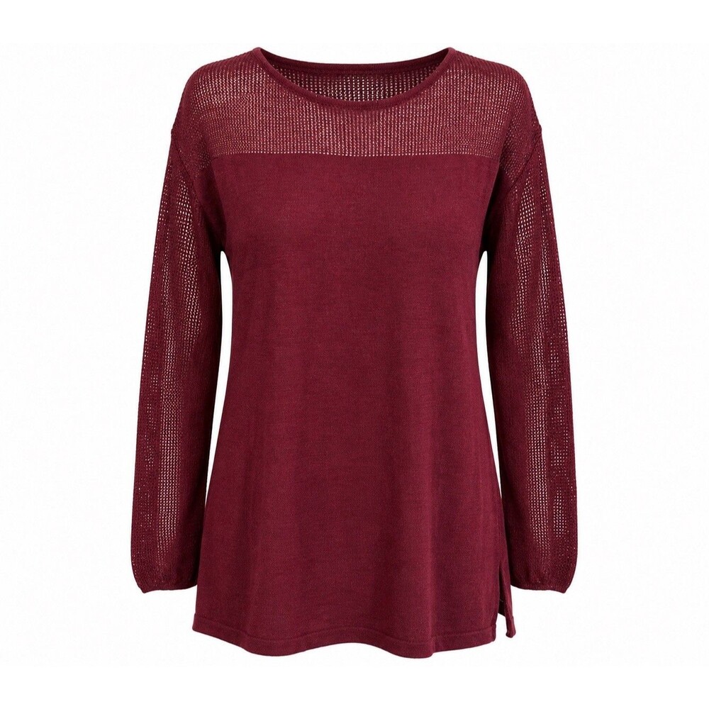 Eileen Fisher Wool Tunic Sweater Burgundy Women Sz L Minimalist Modern Chic EUC